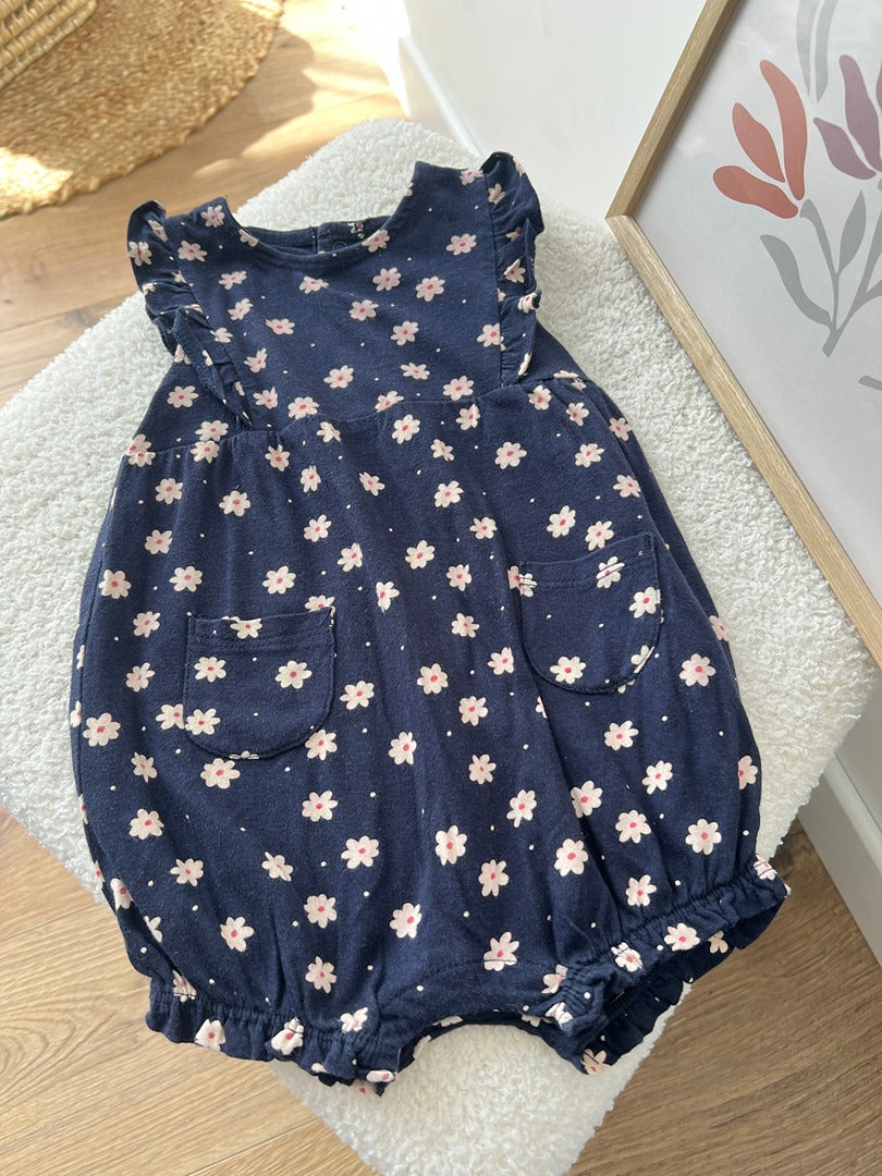 Barboteuse fille Kiabi 6 mois bleue à fleurs sans manches