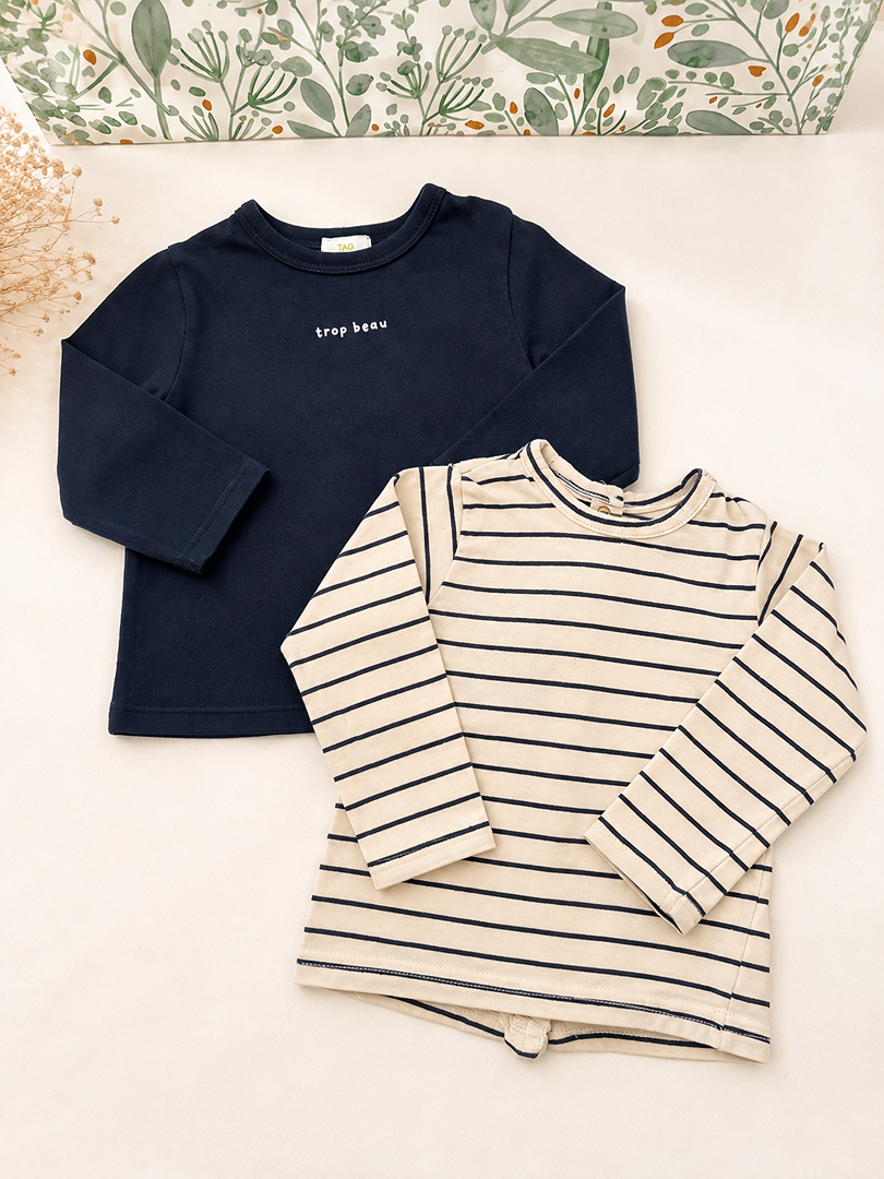 Lot 2 T-shirts Manches Longues Bébé garçon 9 Mois mi-saison Tao Vertbaudet