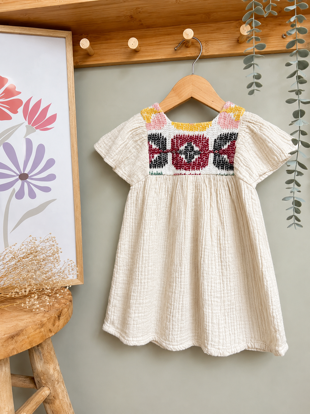 Robe fille Zara 12 mois 18 mois gaze de coton brodée été manches courtes