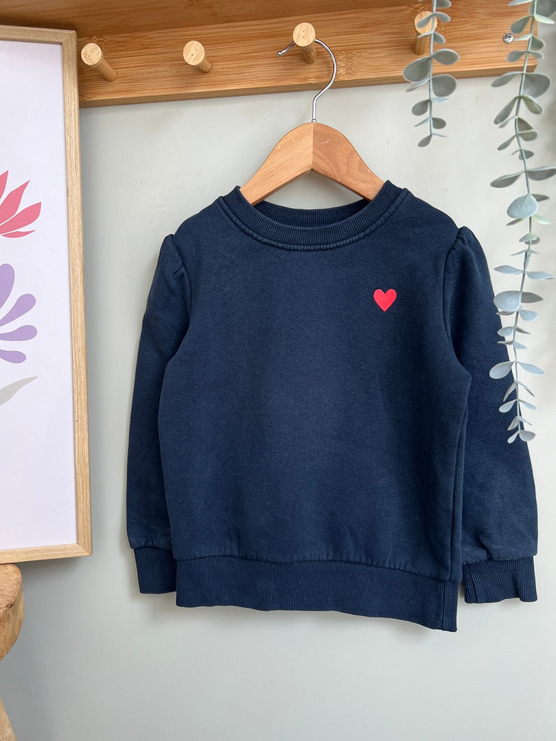 Sweat fille Kiabi bleu marine cœur 4 ans hiver manches longues