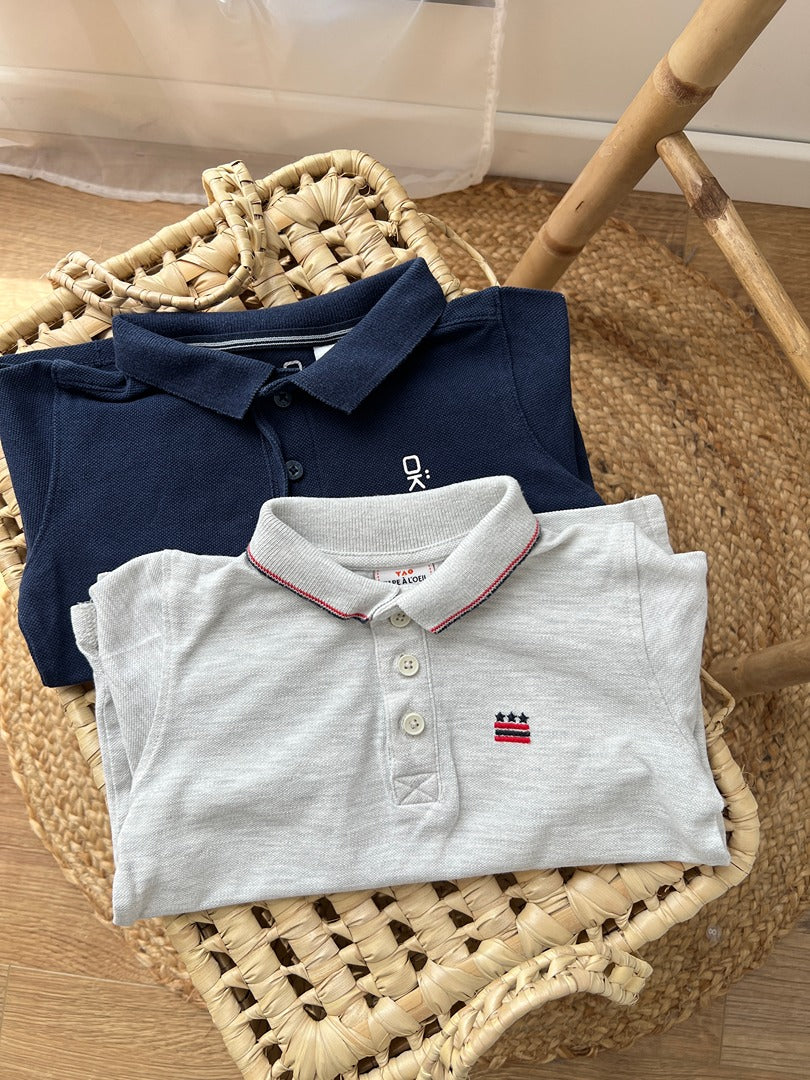 Lot 2 polos manches longues garçon 3 ans Okaïdi Tao bleu gris