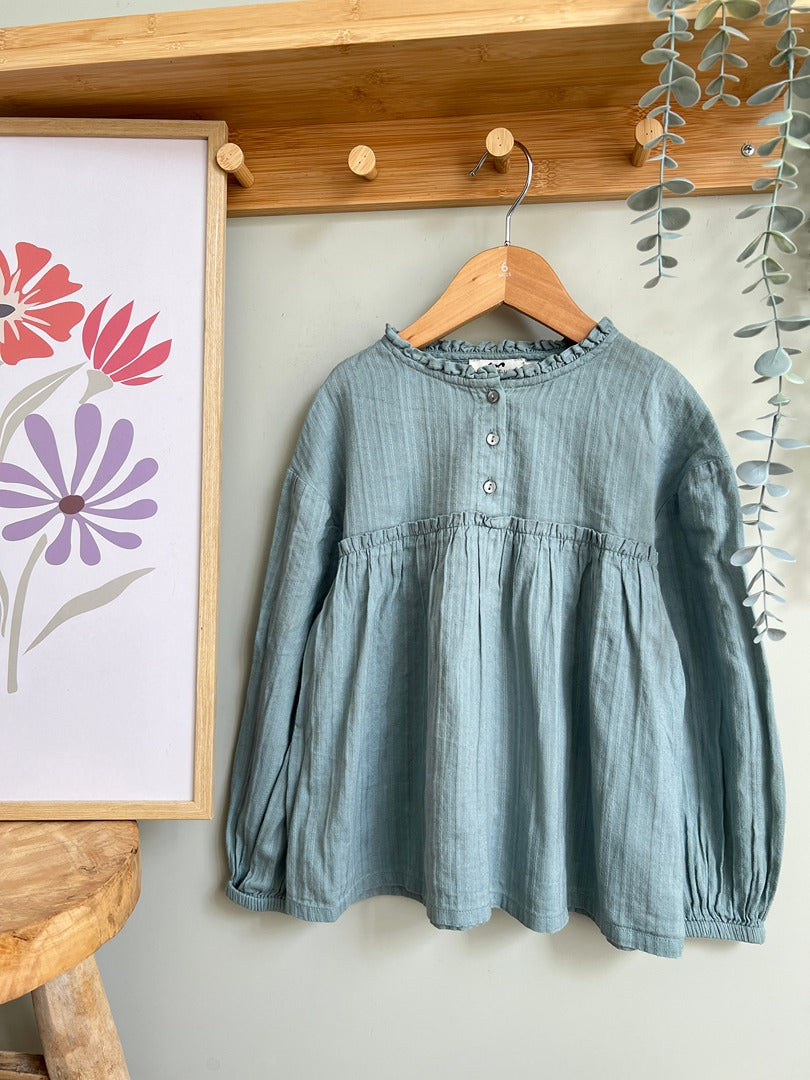 Blouse Cyrillus fille 6 ans vert sauge gaze de coton