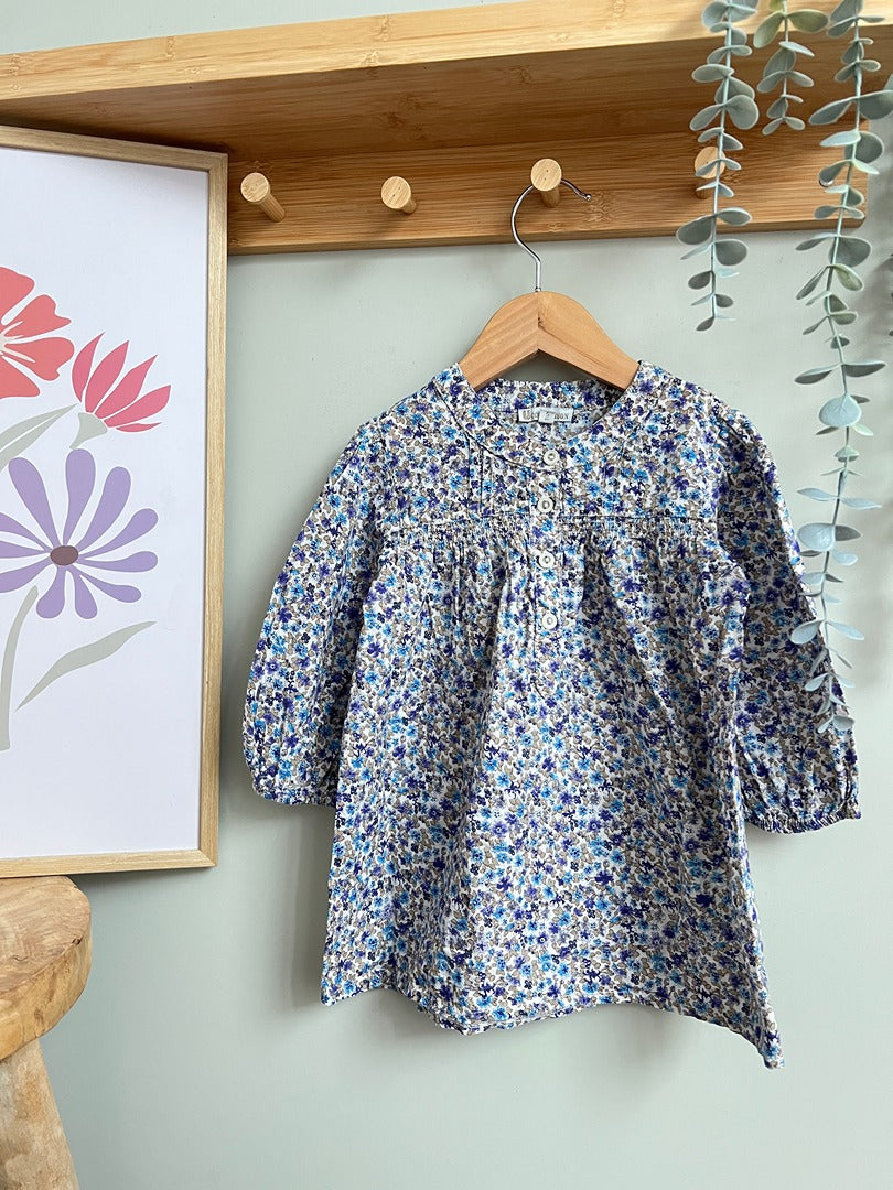 Tunique fille U Collection 5 ans fleurie bleue mi-saison