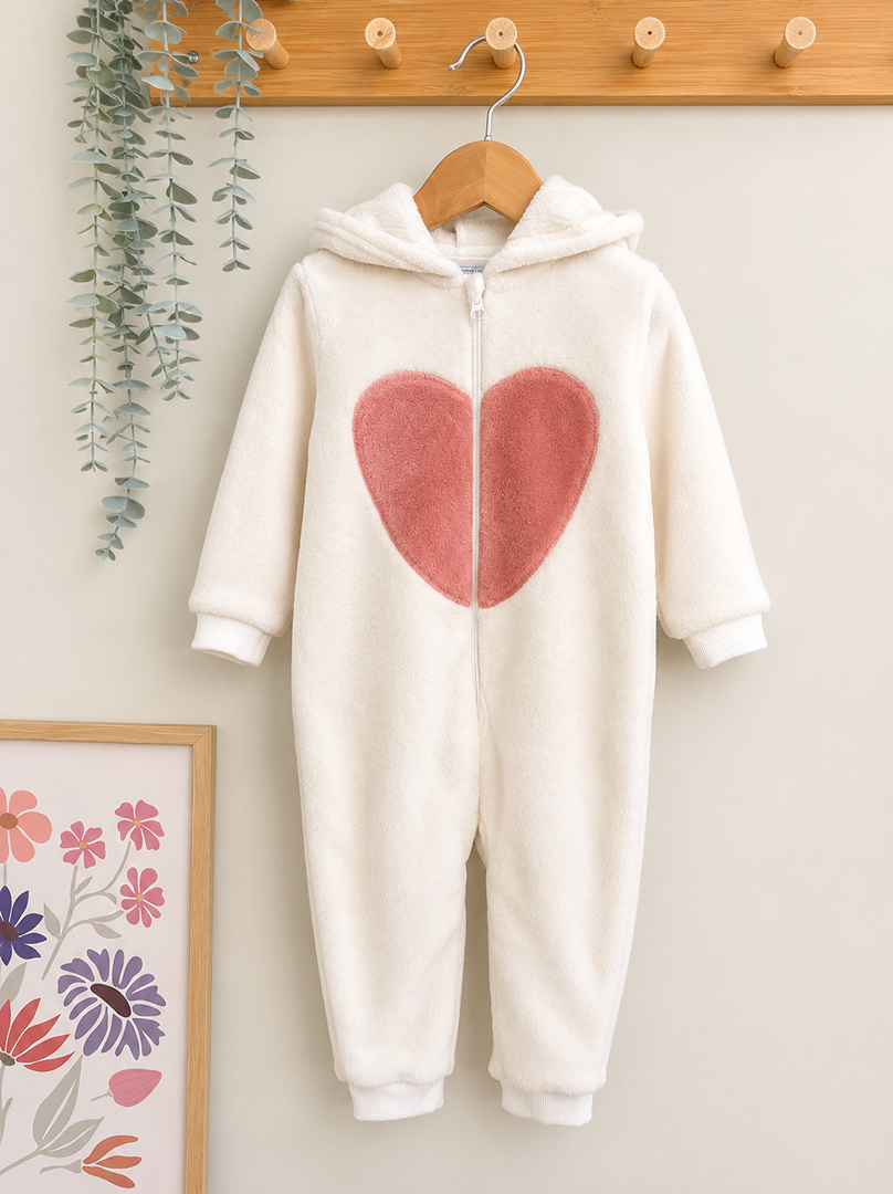 Surpyjama polaire fille Fashion Private Company 18 mois blanc coeur rose hiver