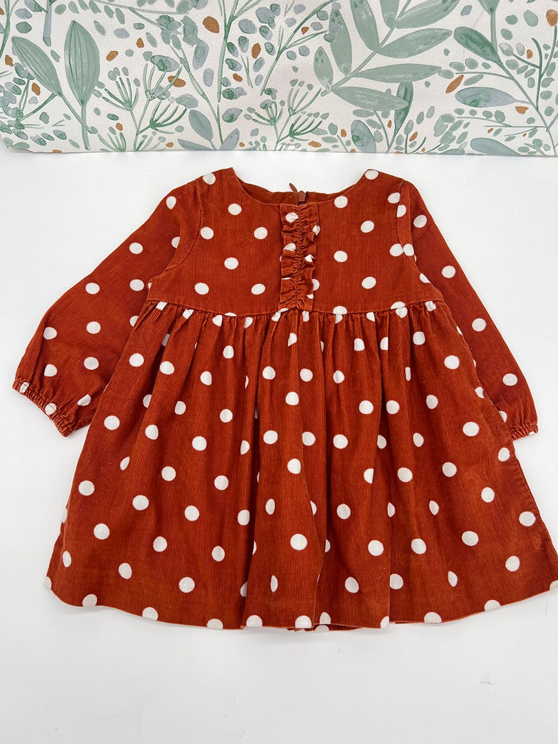 Robe velours côtelé fille Jacadi - 12 mois - Orange / rouille à pois