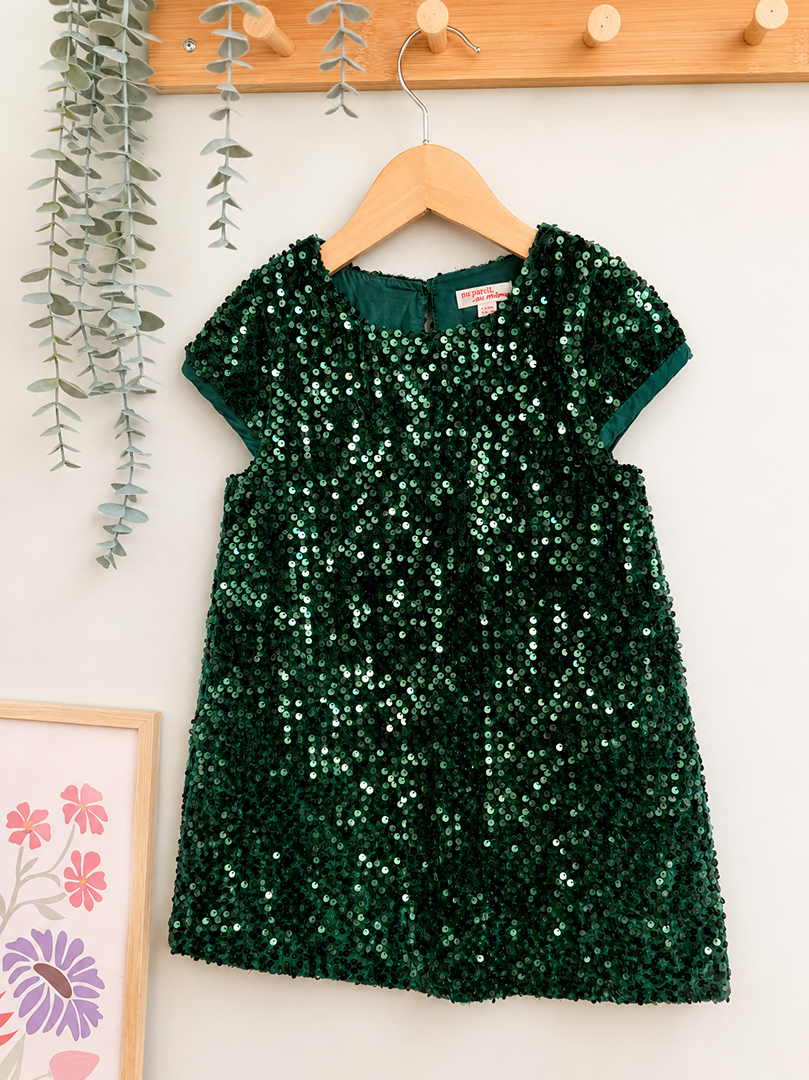 Robe fille Du Pareil au Même 3 ans vert paillettes fête noël