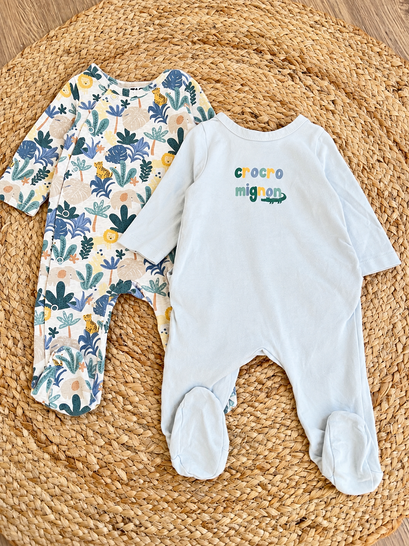 Lot 2 pyjamas 1 pièce en jersey Tape à l'œil 3 mois garçon mi-saison