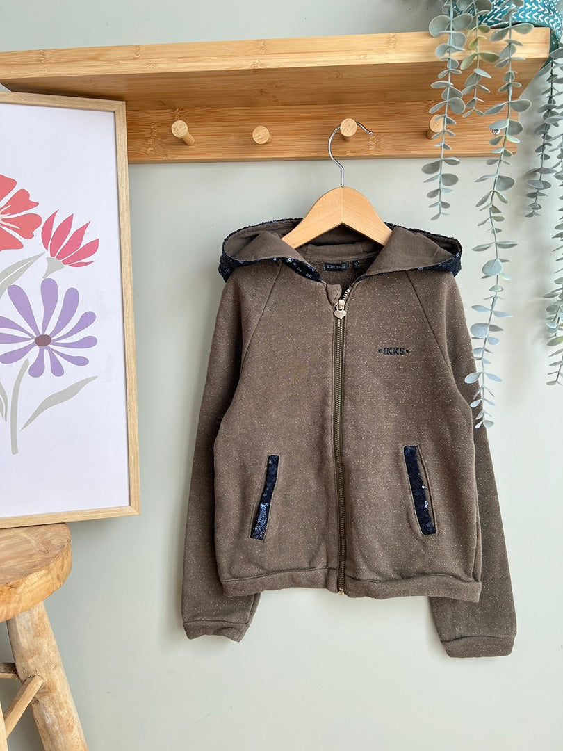 Gilet zippé Ikks 8 ans fille marron paillettes manches longues