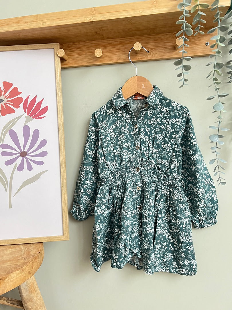 Robe chemise fille Tape à l'œil 3 ans verte fleurie Manches longues