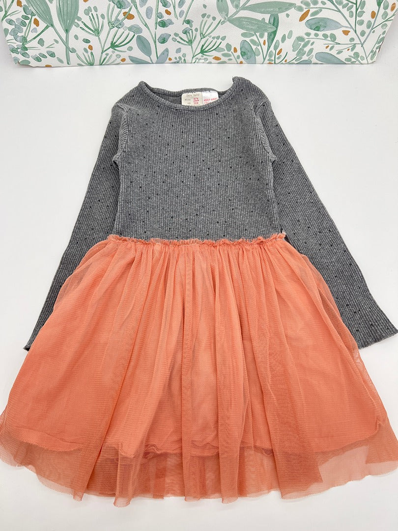Robe Manches Longues côtelé et tule Zara fille 4 Ans Hiver