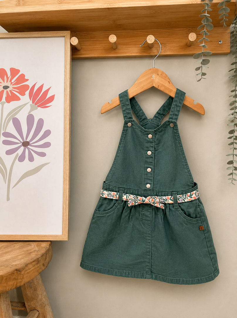 Robe salopette fille Obaïbi vert 2 ans mi-saison coton