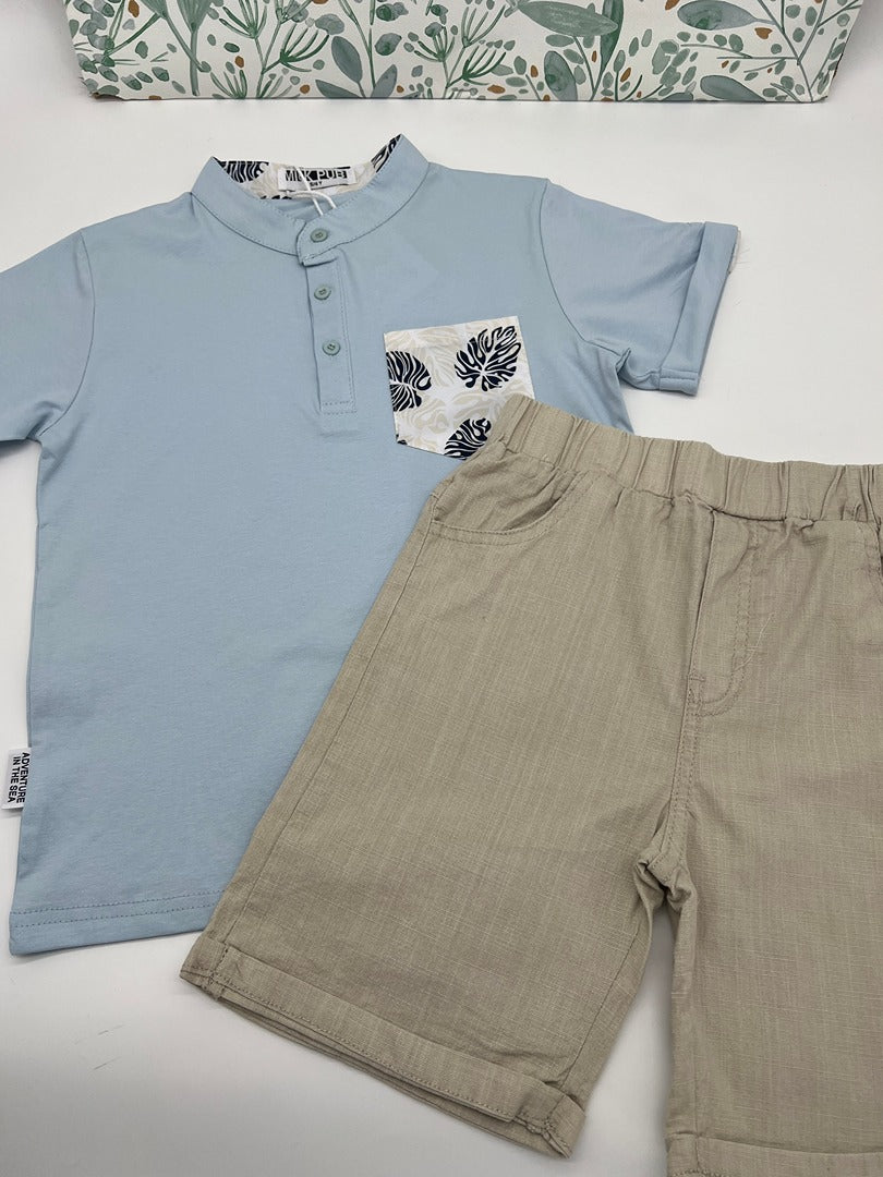 Ensemble polo short Milk Pub 5 ans 6 ans garçon bleu beige été neuf