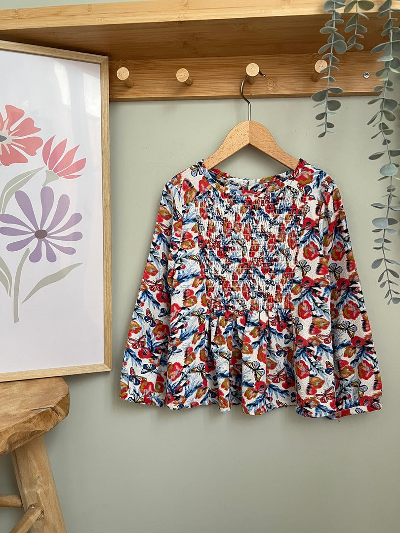 Blouse Kiabi 4 ans fleurs et papillons fille mi-saison manches longues