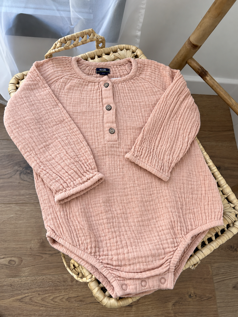 Combinaison barboteuse gaz de coton Kiabi fille rose mi-saison manches longues 2 ans
