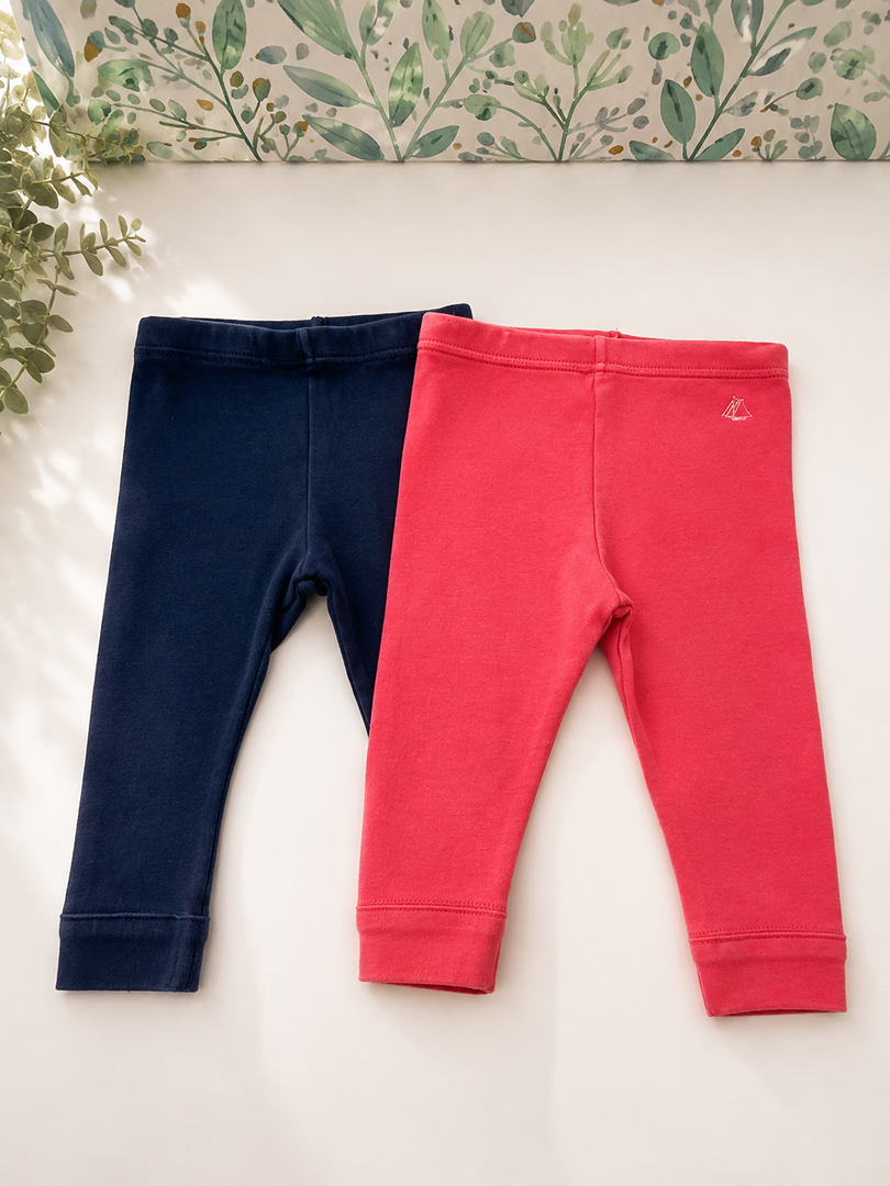 Lot 2 Leggings Fille Petit Bateau 6 Mois Mi-saison bleu marine rose