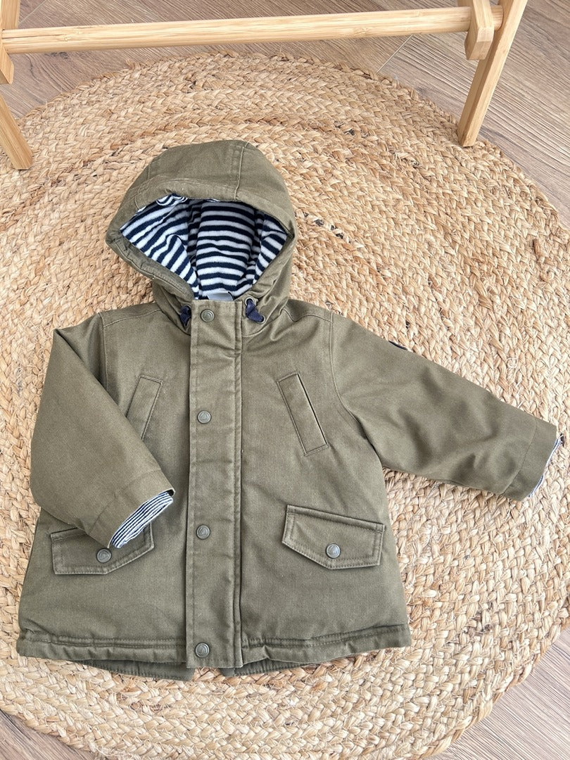 Manteau chaud imperméable à capuchevert kaki Petit Bateau garçon hiver 12 mois
