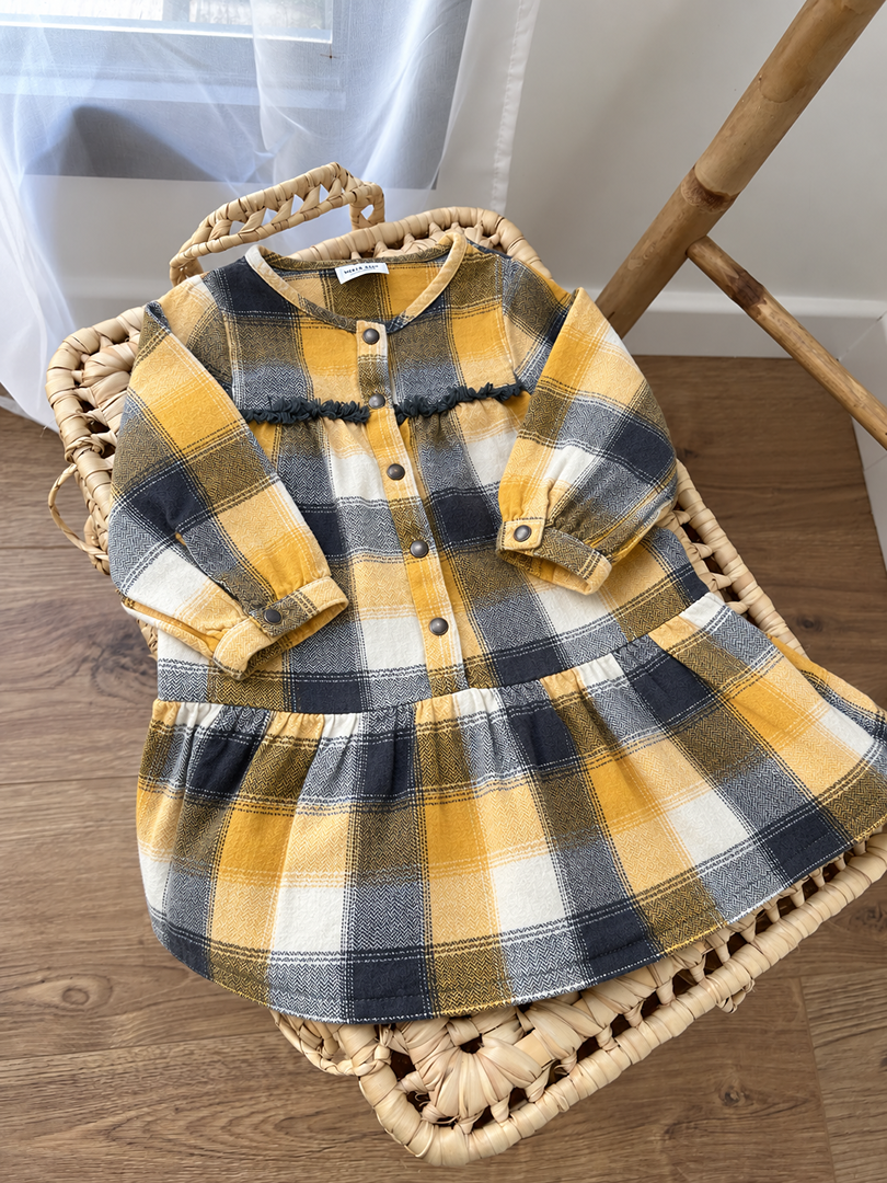 Robe fille Tape à l'œil jaune à carreaux manches longues mi-saison 12 mois