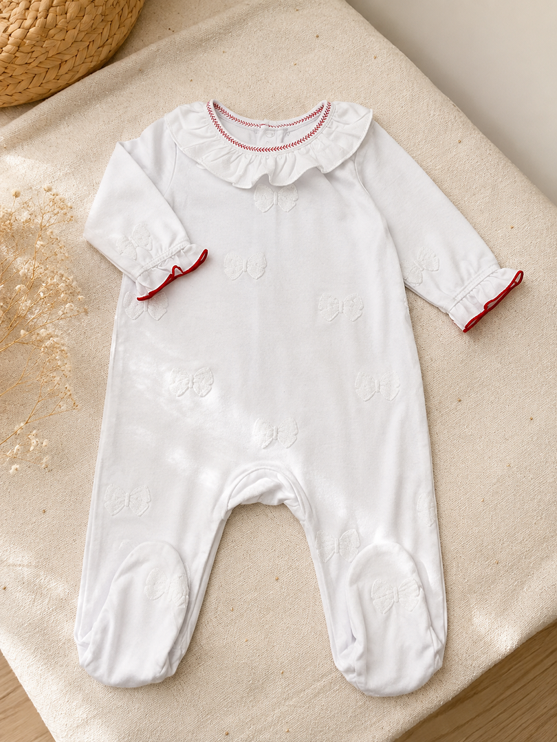 Pyjama 1 pièce jersey coton avec joli col Jacadi Fille - 3 Mois - Blanc mi-saison