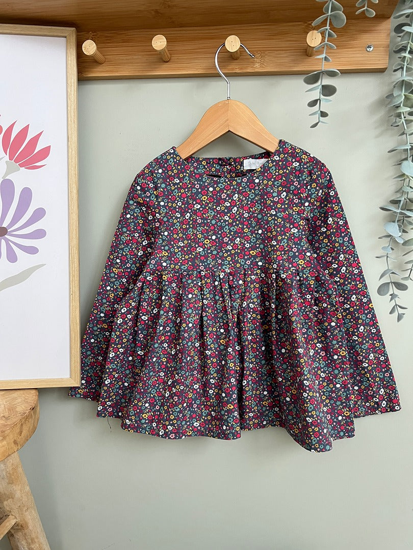 Blouse fleurie Cadet Rousselle fille 4 ans bleu marine manches longues