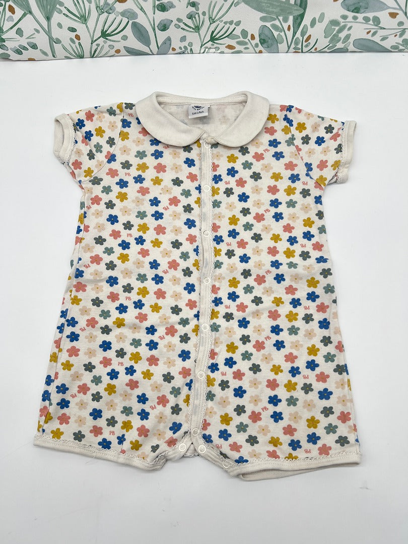 Barboteuse été fille fleurie Petit Bateau - 12 mois - Crème