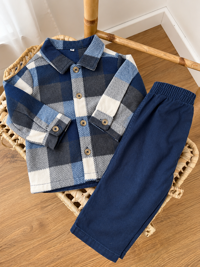Ensemble polaire bleu garçon 12 mois hiver manches longues surchemise