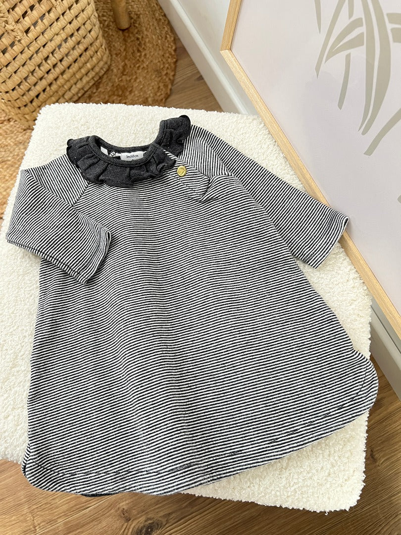 Robe fille Petit Bateau - 3 mois - Grise rayée