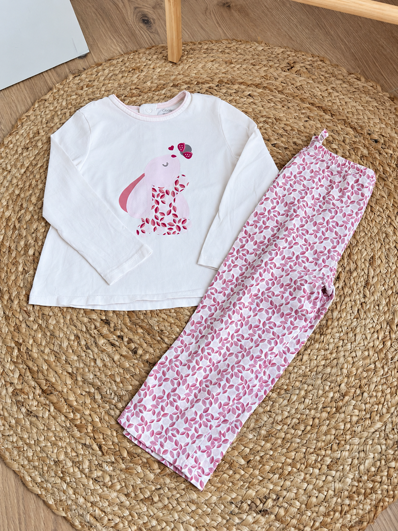 Pyjama 2 pièces jersey fille Obaïbi blanc et rose mi-saison manches longues 3 ans