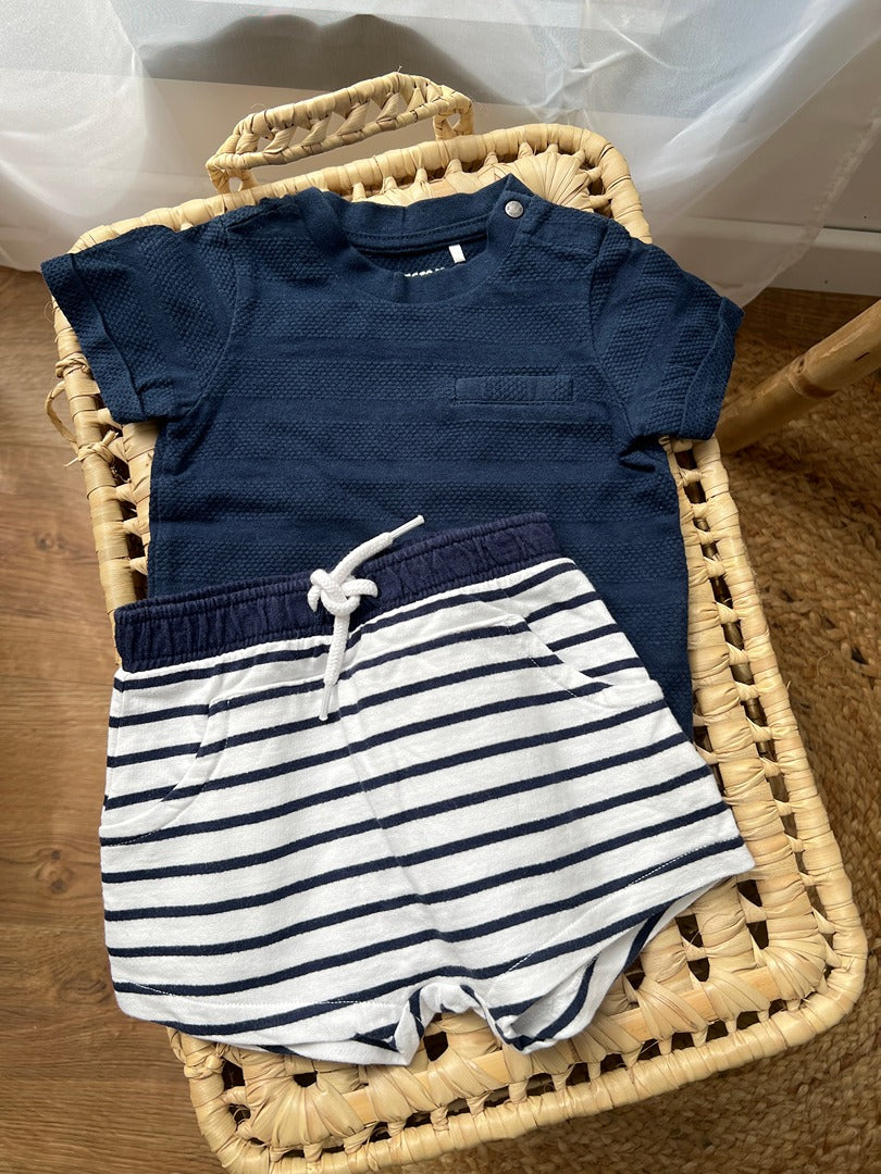 Ensemble garçon Orchestra Vertbaudet 6 mois bleu marine été short t-shirt