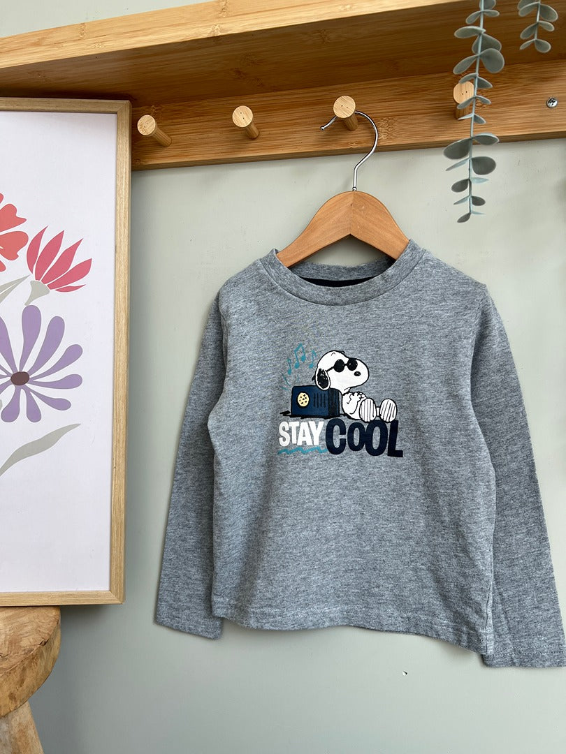 T-shirt Cyrillus garçon 4 ans gris manches longues Snoopy mi-saison
