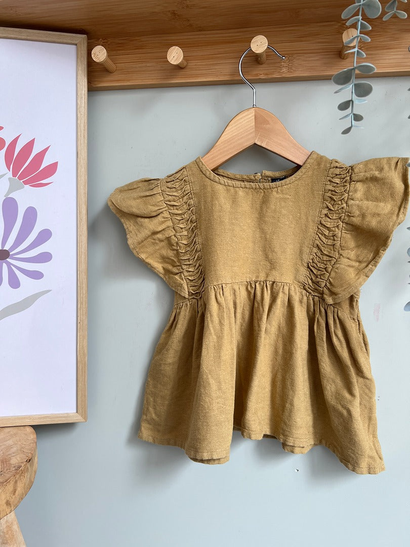Blouse tunique fille Kiabi 6 ans moutarde volants été