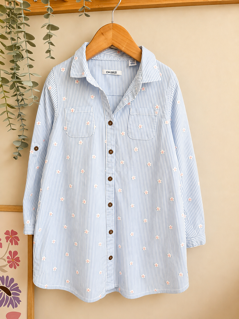 Robe chemise fille Okaïdi 5 ans bleu mi-saison manches longues