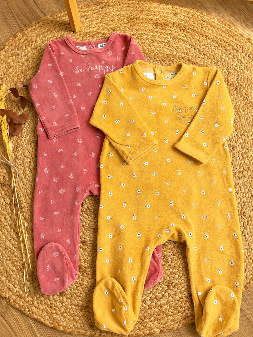 Lot 2 pyjamas 1 pièce velours Gémo Kiabi 12 mois fille hiver