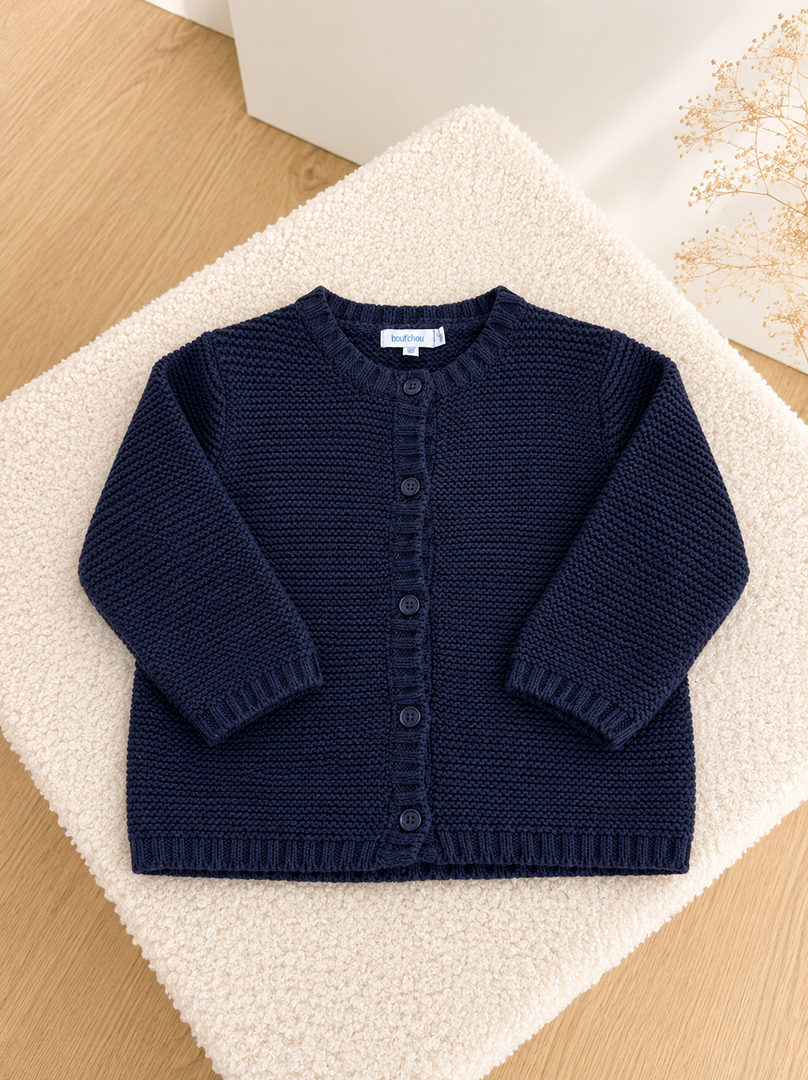 Gilet garçon Bout'chou bleu marine mi-saison manches longues 18 mois