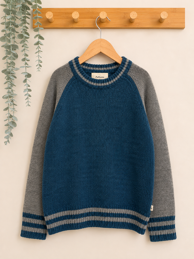 Pull Bellerose 6 ans bleu gris garçon hiver manches longues laine