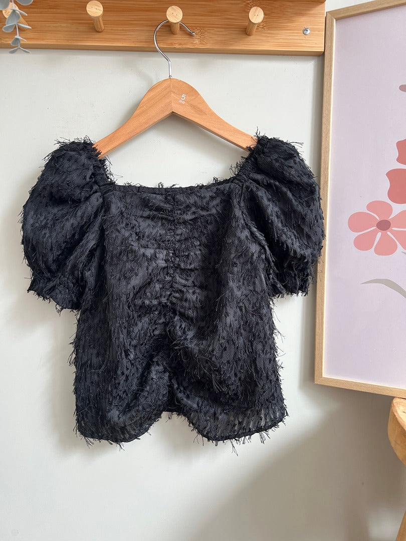 Top noir Zara 8 ans fille manches courtes chic été