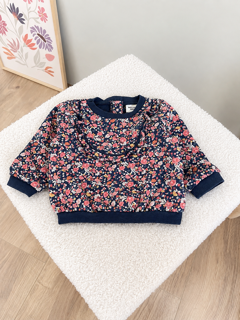 Sweat pull fille Tape à l'œil 3 mois floral bleu mi-saison