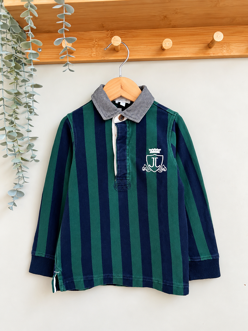 Polo manches longues garçon Jacadi vert et bleu rayé 4 ans