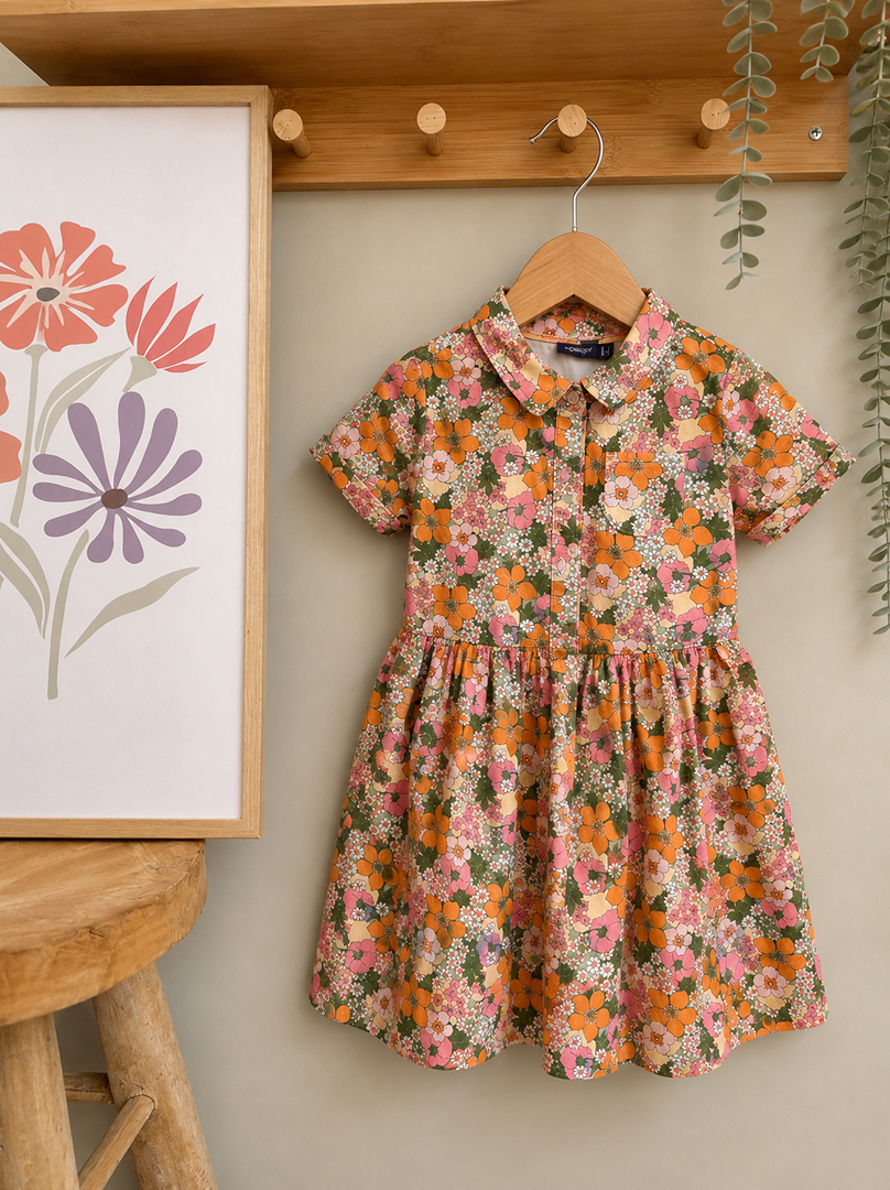 Robe fille Sergent Major 2 ans 3 ans fleurs orange manches courtes été