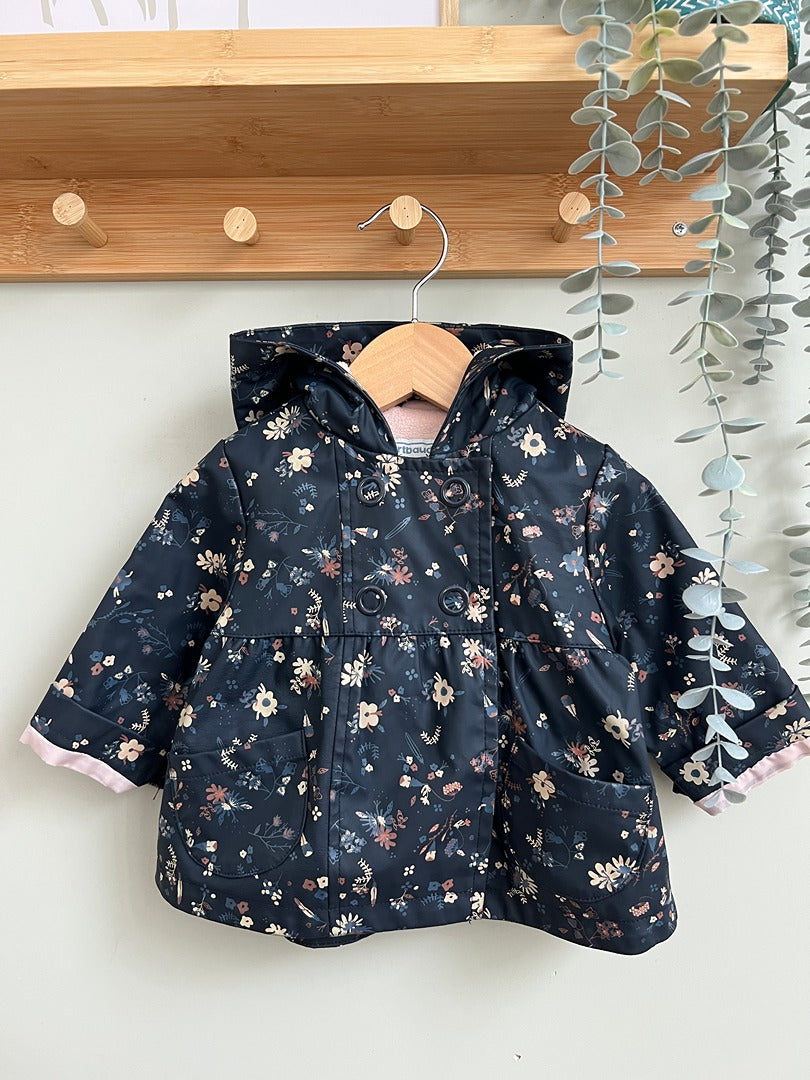 Manteau Trench fille Vertbaudet 6 mois bleu marine fleuri mi-saison manches longues