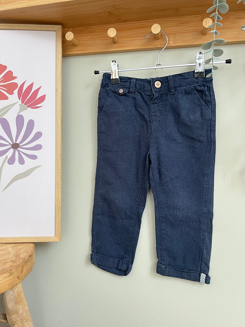 Pantalon lin bleu marine Tape à l'œil Tao 2 ans garçon mi-saison