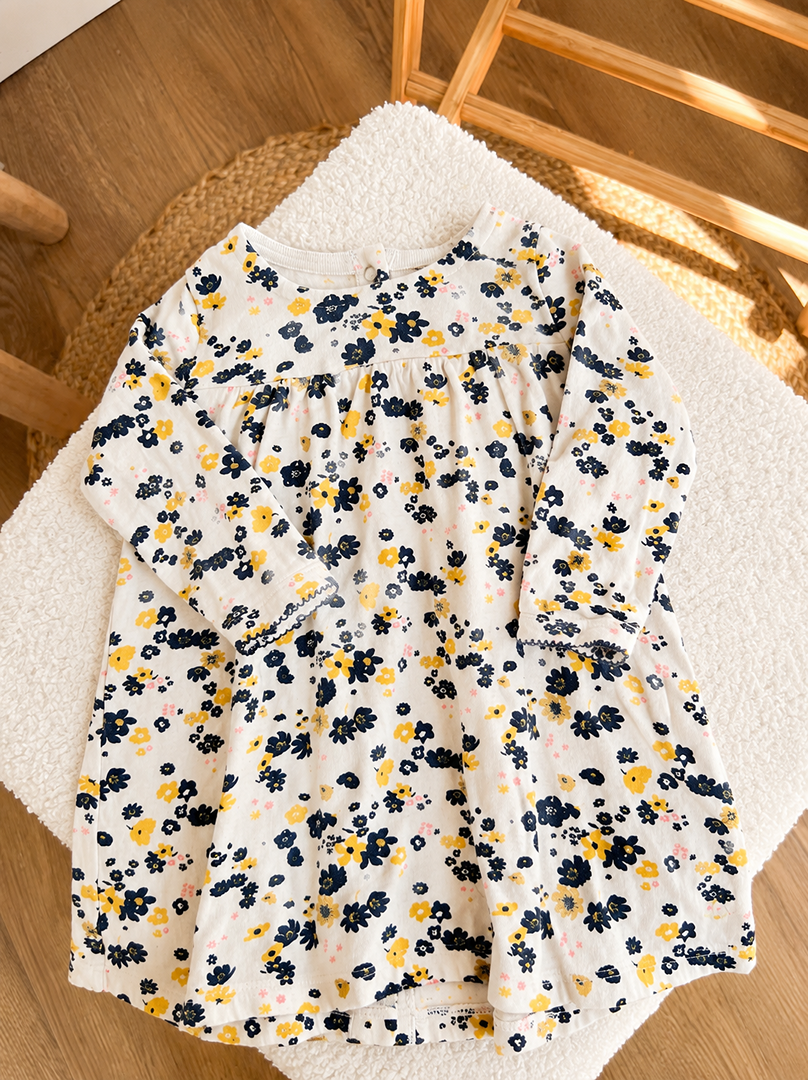 Robe fille Petit Bateau 12 mois manches longues crème à fleurs mi-saison