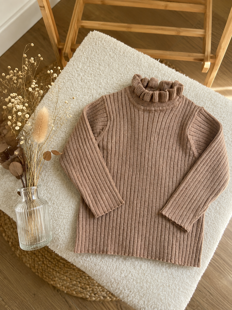 Pull col roulé Tape à l'oeil 6m fille marron hiver m.longues