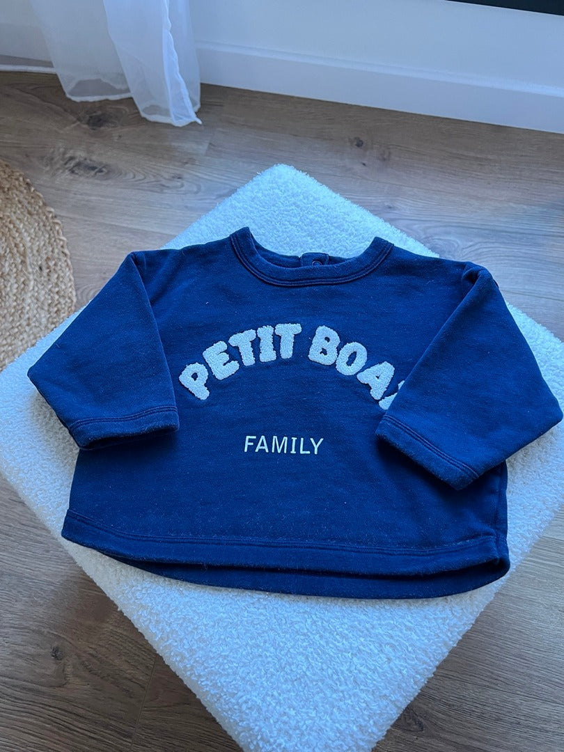 Pull bleu marine Petit Bateau garçon 12 mois hiver manches longues