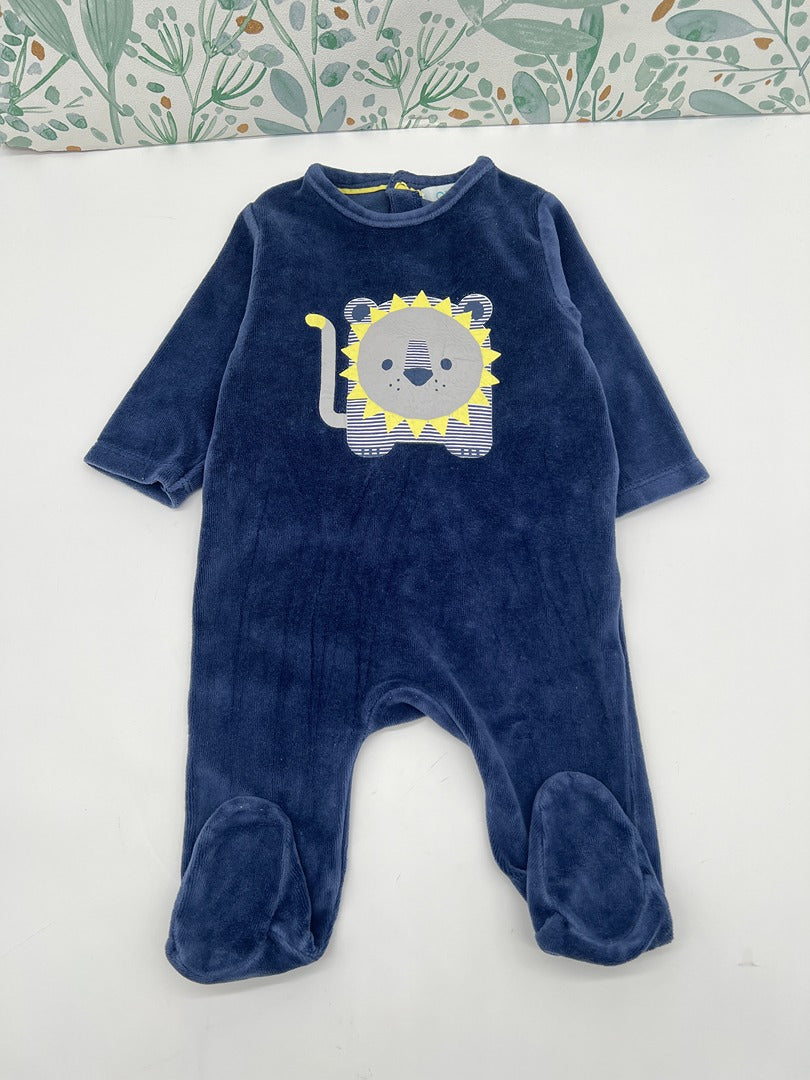 Pyjama 1 pièce velours garçon Obaïbi - 3 mois Bleu marine - Dors-bien