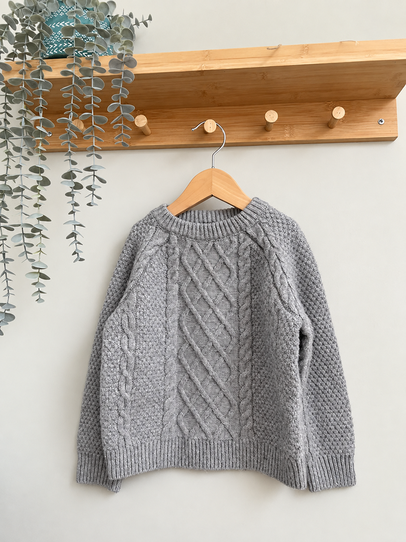 Pull hiver torsadé Kiabi gris 5 ans manches longues garçon