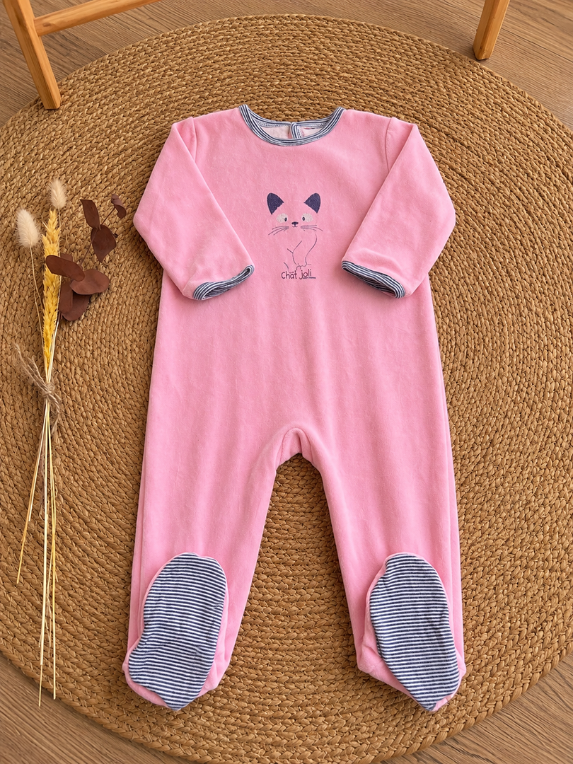 Pyjama 1 pièce velours rose fille Petit Bateau 18 mois manches longues hiver