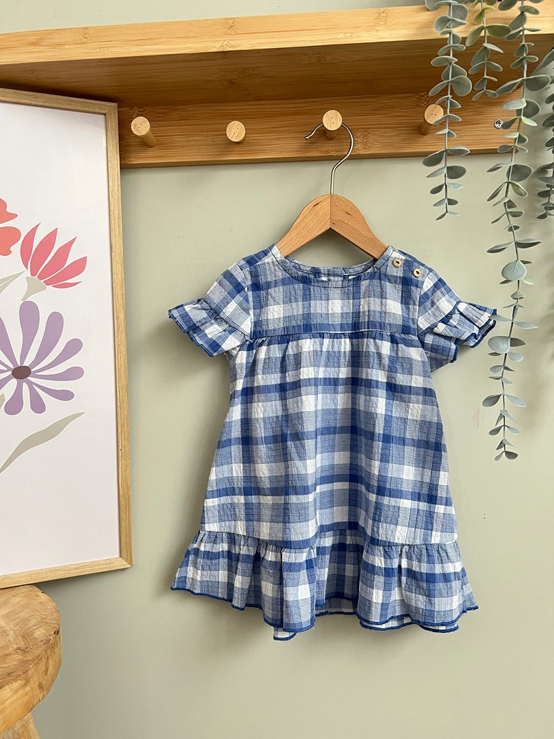 Robe courte fille Zara 9 mois 12 mois à carreaux bleue été manches courtes