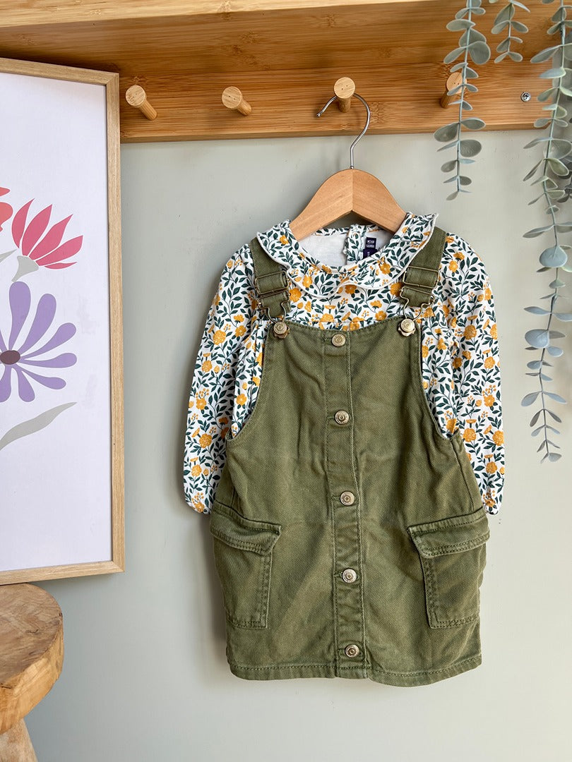 Ensemble robe salopette Tape à l'oeil Sergent Major fille 18 mois vert t-shirt body intégré