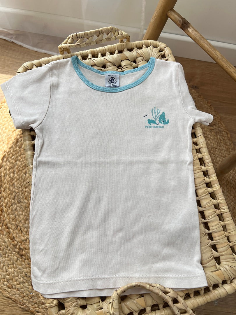 T-shirt Petit Bateau 3 ans blanc manches courtes garçon été maillot de corps