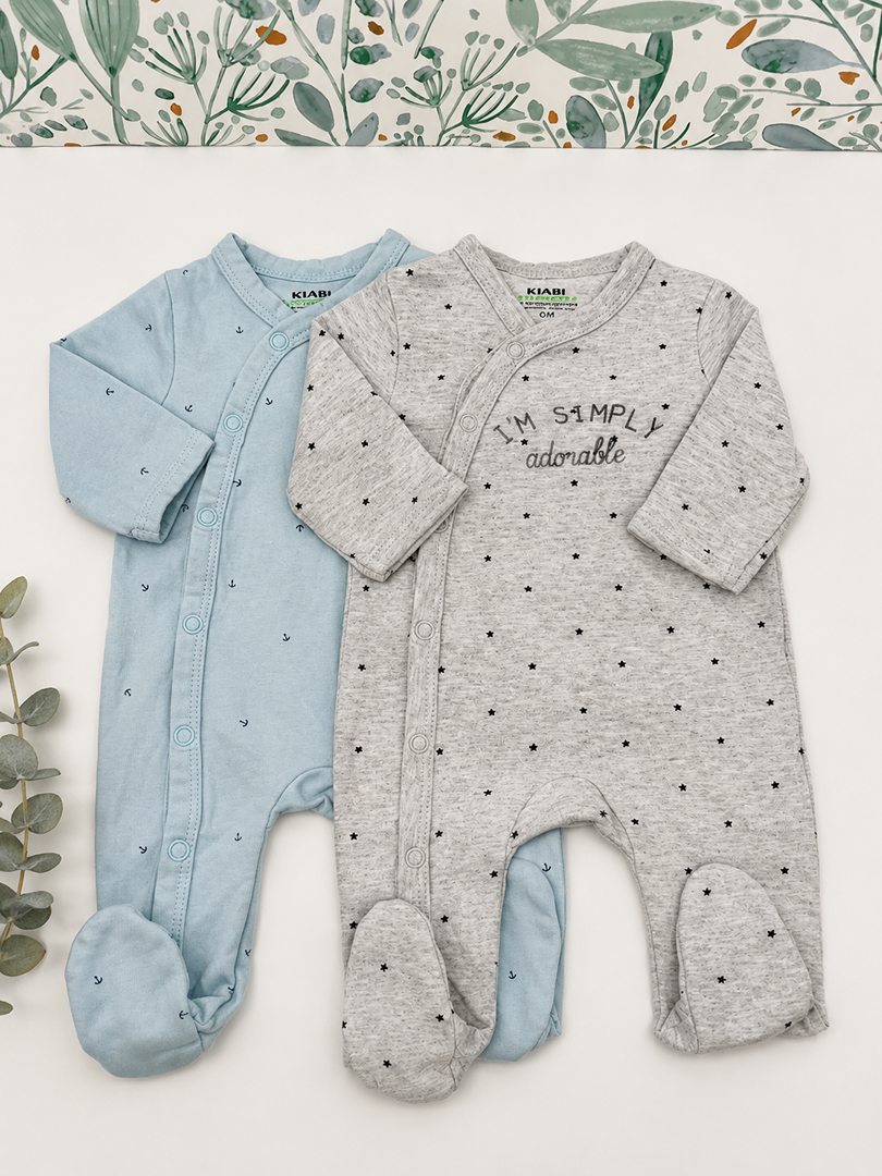 Lot 2 Pyjamas 1 pièce jersey Naissance garçon Kiabi Mi-saison